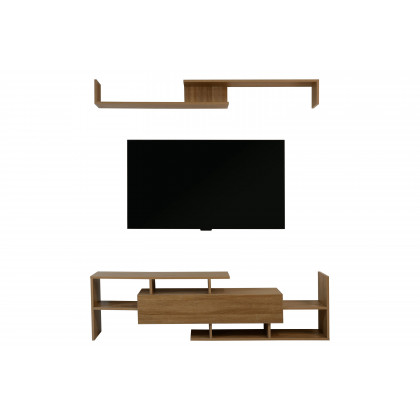 LeisureMod Surrey Modern TV Stand with MDF Shelves and Bookcase - Oak Wood