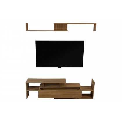 LeisureMod Surrey Modern TV Stand with MDF Shelves and Bookcase - Oak Wood