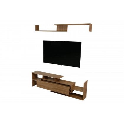 LeisureMod Surrey Modern TV Stand with MDF Shelves and Bookcase - Oak Wood