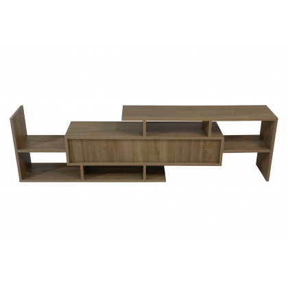 LeisureMod Surrey Modern TV Stand with MDF Shelves and Bookcase - Oak Wood