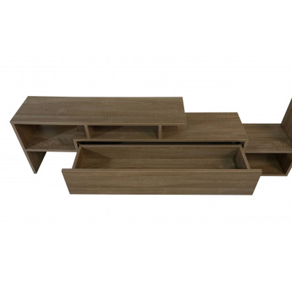 LeisureMod Surrey Modern TV Stand with MDF Shelves and Bookcase - Oak Wood