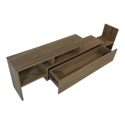 LeisureMod Surrey Modern TV Stand with MDF Shelves and Bookcase - Oak Wood