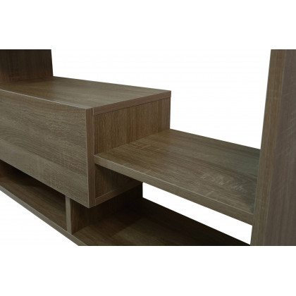 LeisureMod Surrey Modern TV Stand with MDF Shelves and Bookcase - Oak Wood
