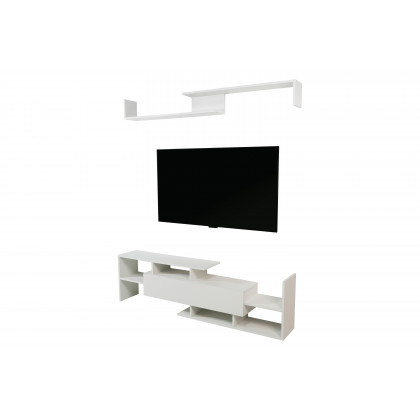 LeisureMod Surrey Modern TV Stand with MDF Shelves and Bookcase - White