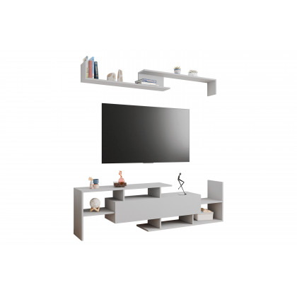 LeisureMod Surrey Modern TV Stand with MDF Shelves and Bookcase - White