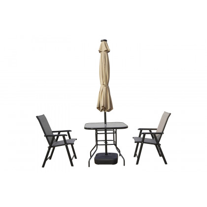 LeisureMod Sierra 9" Outdoor Patio Tilt Market Umbrella with Solar Led Lights - Beige