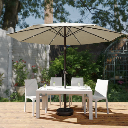 LeisureMod - Sierra 9" Outdoor Patio Tilt Market Umbrella with Solar Led Lights