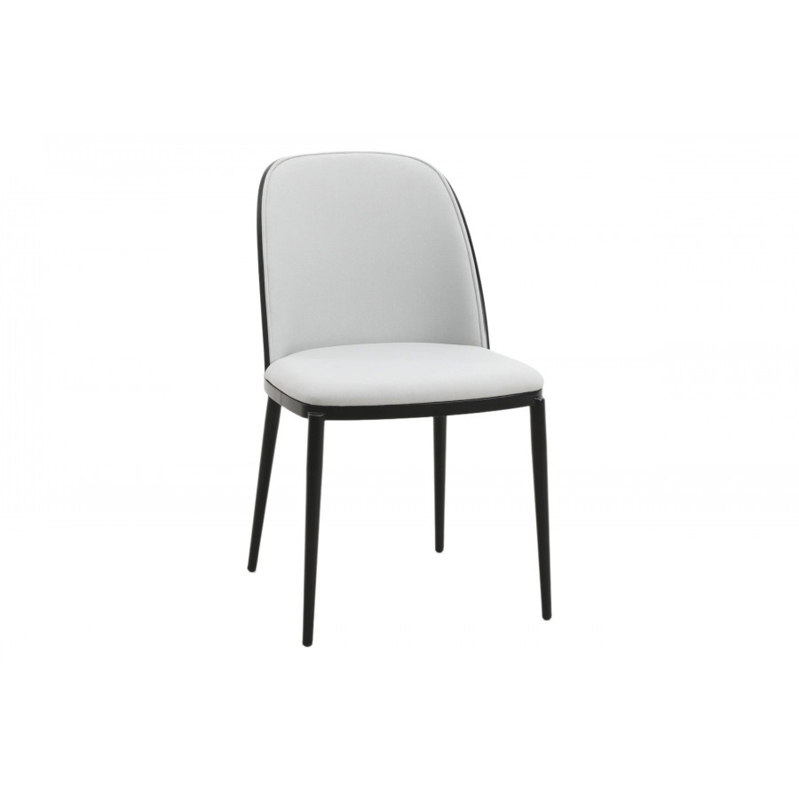 LeisureMod Tule Mid-Century Modern Dining Side Chair with Powder-Coated Steel Frame - Black/Platinum Blue