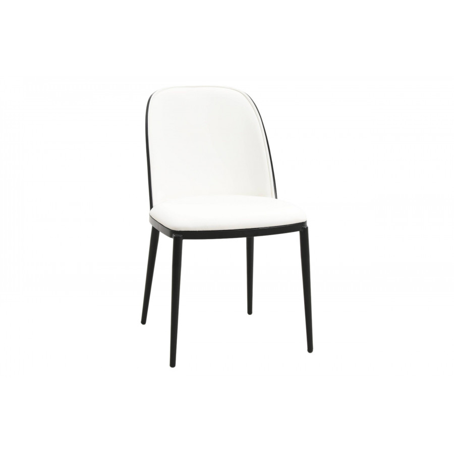 LeisureMod Tule Mid-Century Modern Dining Side Chair with Powder-Coated Steel Frame - Black/White
