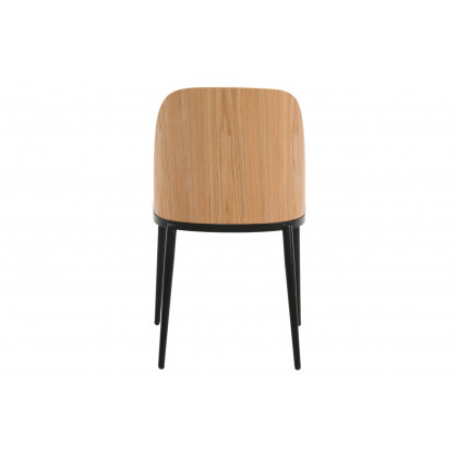LeisureMod Tule Mid-Century Modern Dining Side Chair with Powder-Coated Steel Frame - Natural Wood/Beige