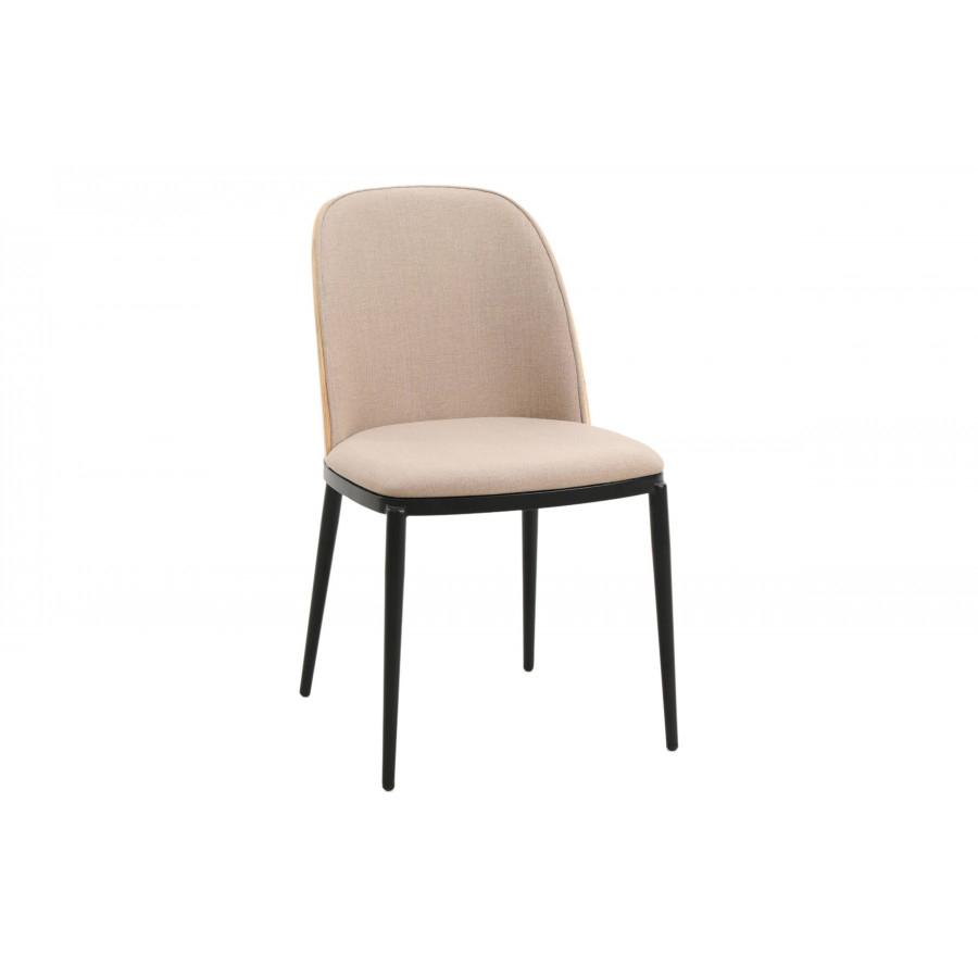 LeisureMod Tule Mid-Century Modern Dining Side Chair with Powder-Coated Steel Frame - Natural Wood/Brown