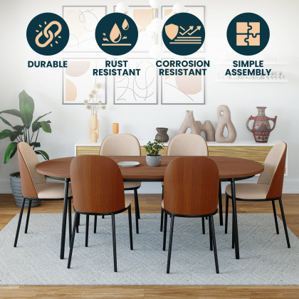 LeisureMod Tule Mid-Century Modern Dining Side Chair with Powder-Coated Steel Frame - Walnut/Light Brown