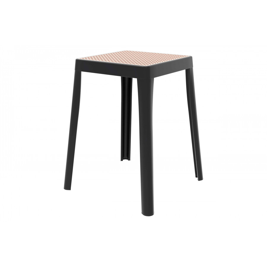 LeisureMod - Tresse Mid-Century Modern Stackable Square Plastic Dining Stool with Wicker Top