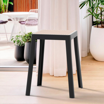 LeisureMod - Tresse Mid-Century Modern Stackable Square Plastic Dining Stool with Wicker Top