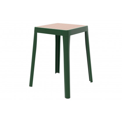 LeisureMod - Tresse Mid-Century Modern Stackable Square Plastic Dining Stool with Wicker Top