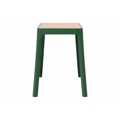 LeisureMod Tresse Mid-Century Modern Stackable Square Plastic Dining Stool with Wicker Top - Green
