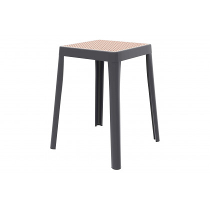 LeisureMod - Tresse Mid-Century Modern Stackable Square Plastic Dining Stool with Wicker Top
