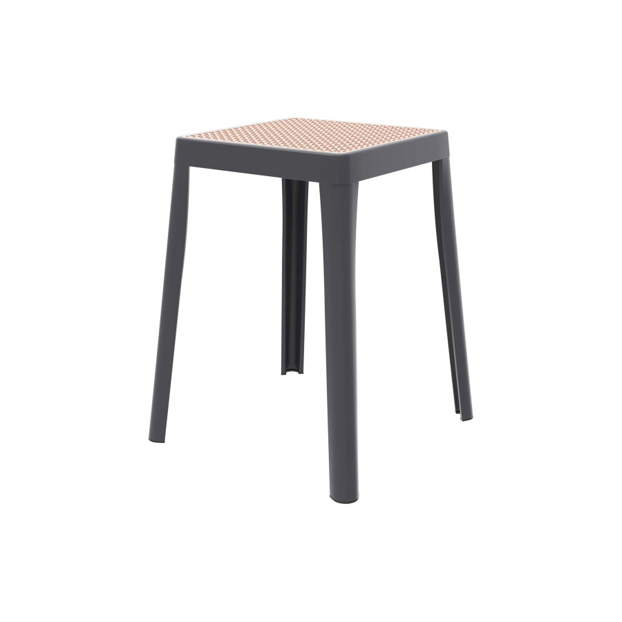 LeisureMod Tresse Mid-Century Modern Stackable Square Plastic Dining Stool with Wicker Top - Gray