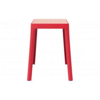 LeisureMod Tresse Mid-Century Modern Stackable Square Plastic Dining Stool with Wicker Top - Red
