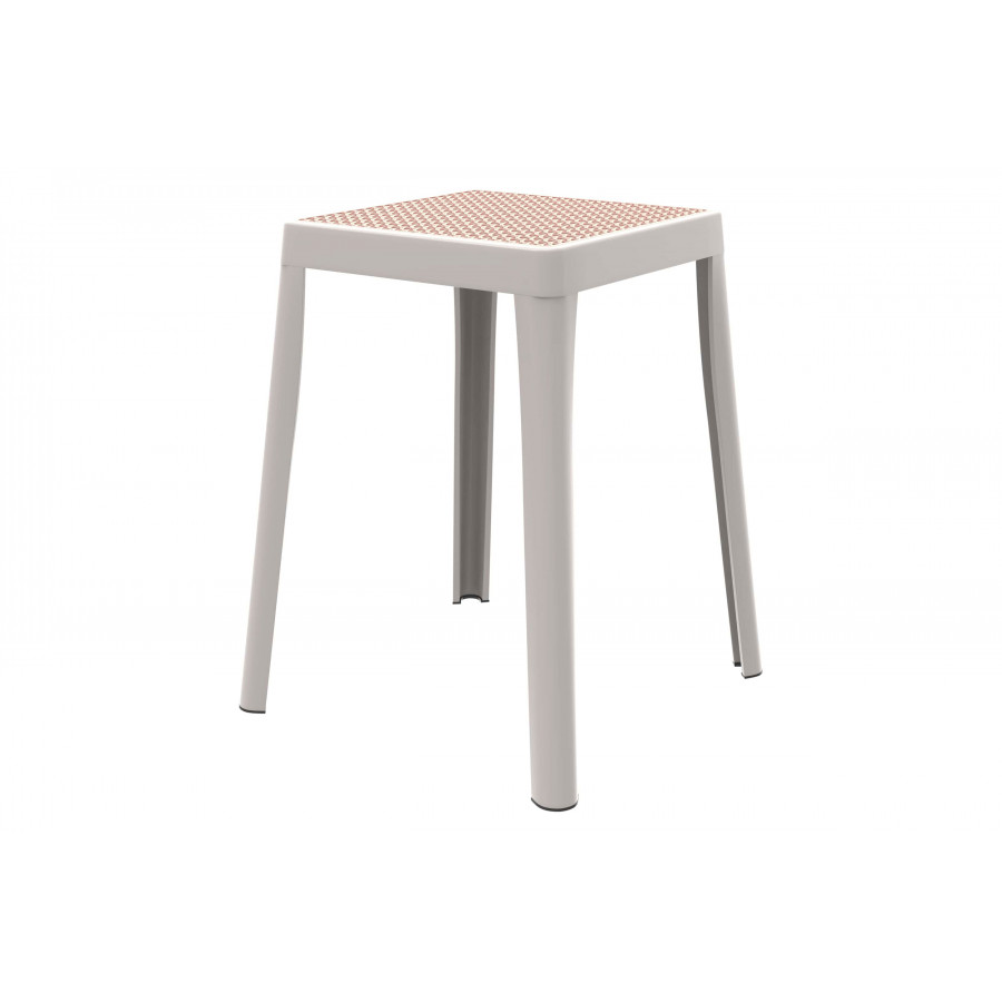 LeisureMod Tresse Mid-Century Modern Stackable Square Plastic Dining Stool with Wicker Top - White