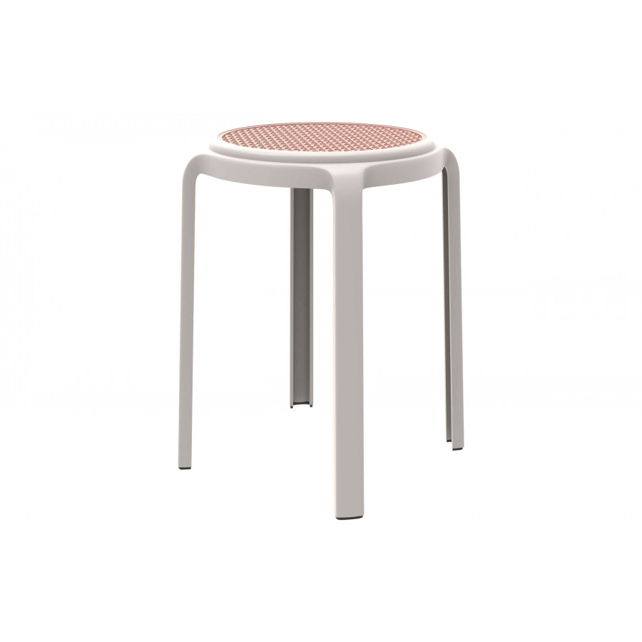 LeisureMod Tresse Mid-Century Modern Stackable Round Plastic Dining Stool - White