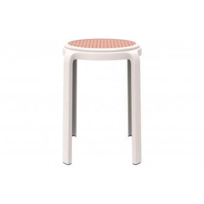 LeisureMod Tresse Mid-Century Modern Stackable Round Plastic Dining Stool - White
