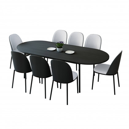 LeisureMod - Tule 9-Piece Dining Set in Steel Frame with 8 Dining Chairs and 83" Oval Dining Table with MDF Top