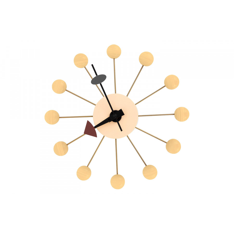 LeisureMod Concordia Modern Design Round Balls Silent Non-Ticking Wall Clock - Natural Wood