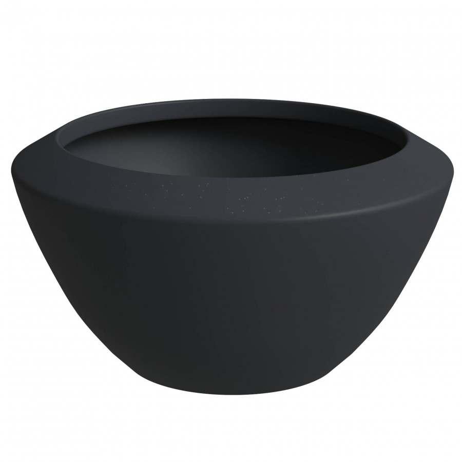 LeisureMod Vessel Modern 15" Round Planter Pot in Fiberstone and Clay - Black