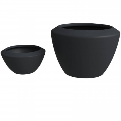 LeisureMod - Vessel Modern Round Planters Pot in Fiberstone and Clay (Set of 2) in Black