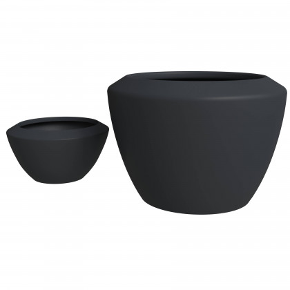 LeisureMod - Vessel Modern Round Planters Pot in Fiberstone and Clay (Set of 2) in Black