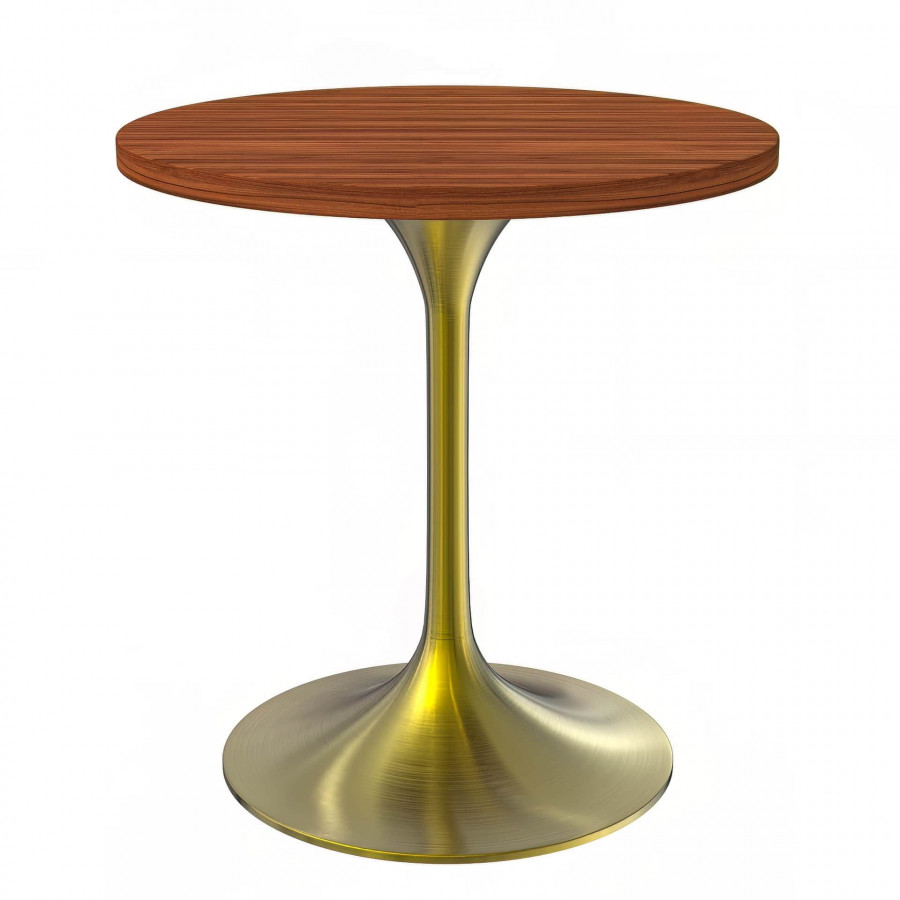 LeisureMod Verve Modern 27" Round Dining Table with MDF Top and Brushed Gold Pedestal Base - Cognac Brown