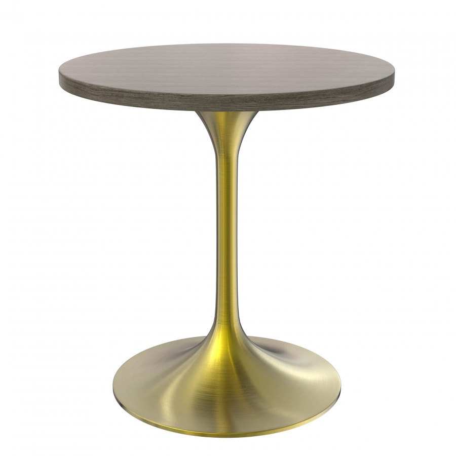 LeisureMod Verve Modern 27" Round Dining Table with MDF Top and Brushed Gold Pedestal Base - Dark Maple