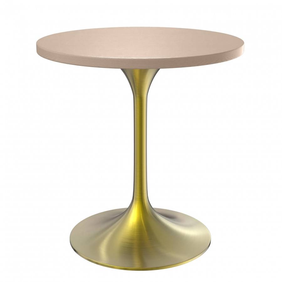 LeisureMod Verve Modern 27" Round Dining Table with MDF Top and Brushed Gold Pedestal Base - Light Natural Wood