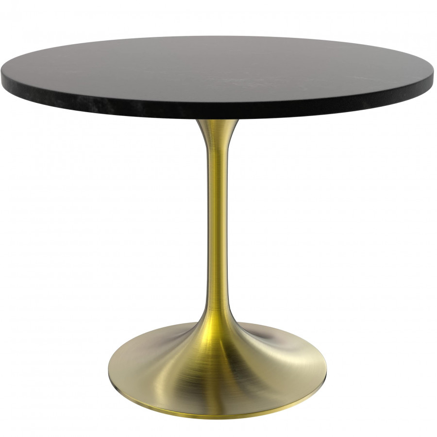 LeisureMod Verve Modern 36" Round Dining Table with MDF Top and Brushed Gold Pedestal Base - Black