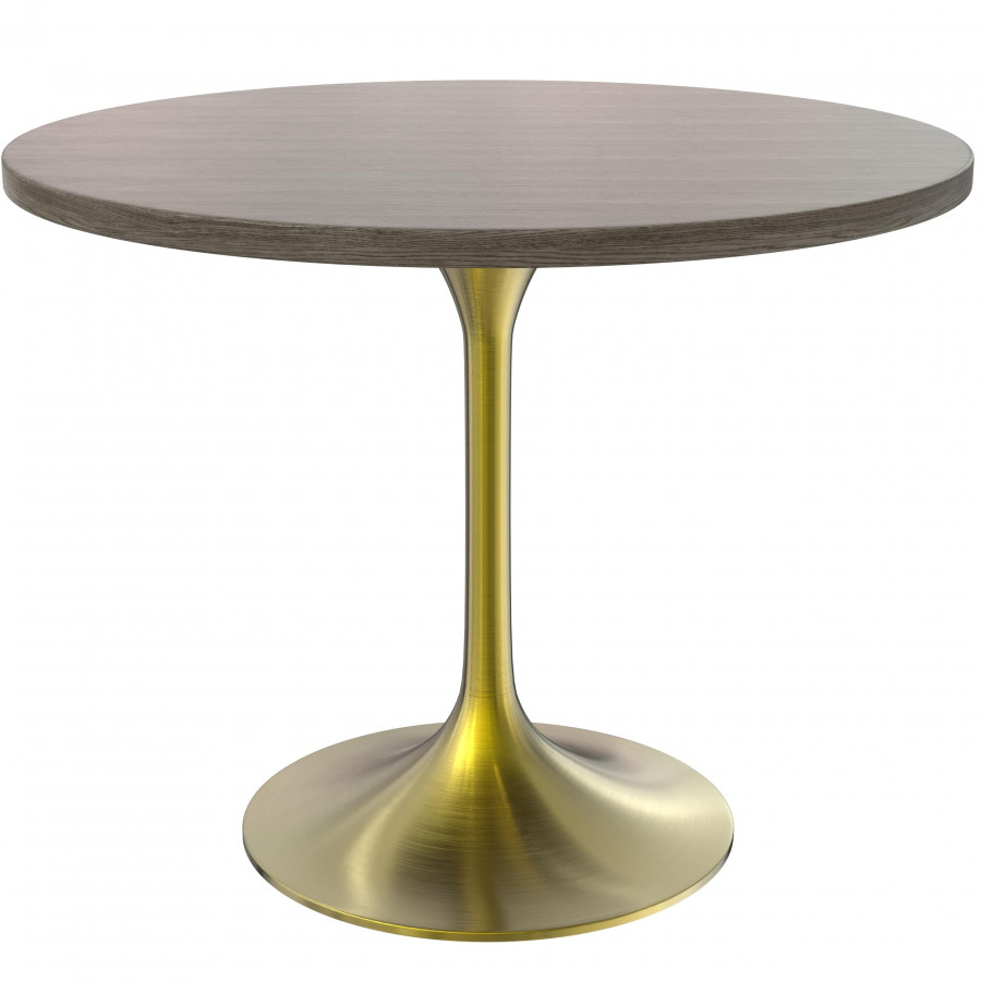 LeisureMod Verve Modern 36" Round Dining Table with MDF Top and Brushed Gold Pedestal Base - Dark Maple