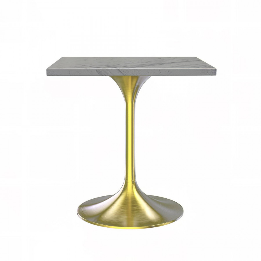 LeisureMod Verve Modern 27" Square Dining Table with Resin Top and Brushed Gold Steel Base - White