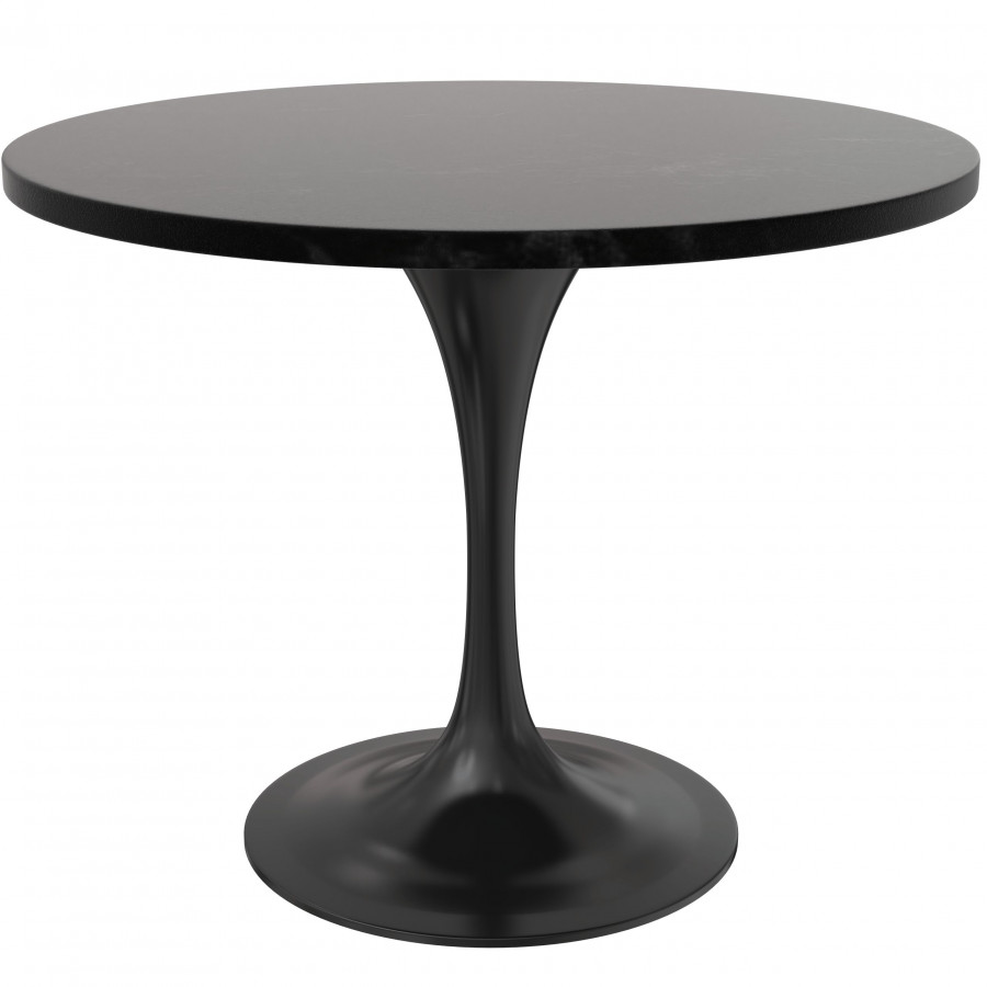 LeisureMod Verve Modern 36" Round Dining Table with MDF Top and Black Steel Pedestal Base - Black