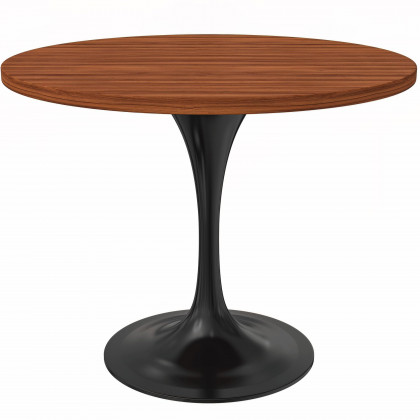 LeisureMod - Verve Modern 27" Round Dining Table with MDF Top and Black Steel Pedestal Base
