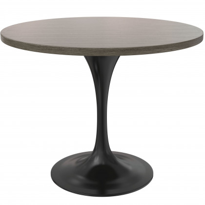 LeisureMod - Verve Modern 27" Round Dining Table with MDF Top and Black Steel Pedestal Base