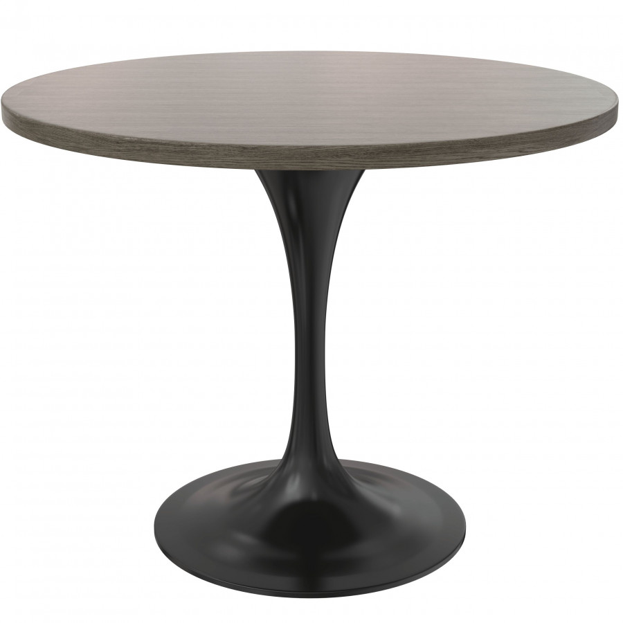 LeisureMod Verve Modern 36" Round Dining Table with MDF Top and Black Steel Pedestal Base - Dark Maple