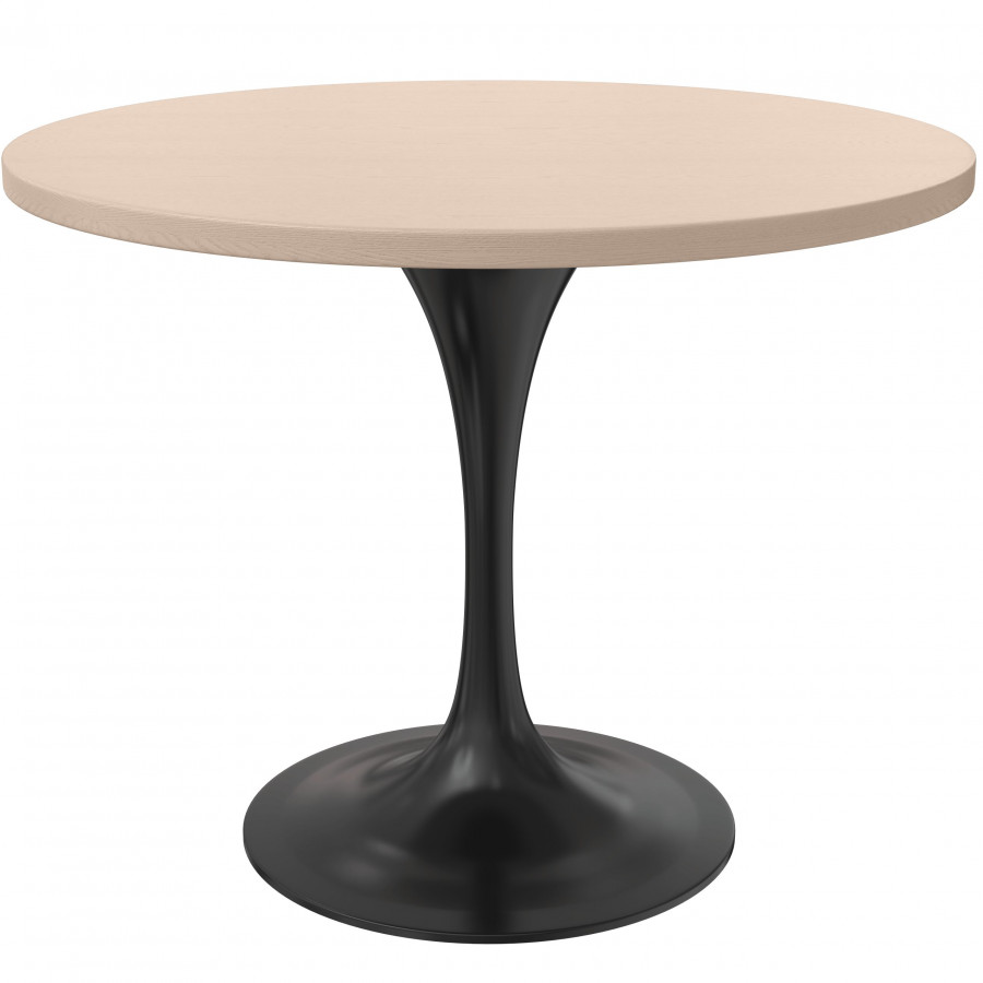 LeisureMod Verve Modern 36" Round Dining Table with MDF Top and Black Steel Pedestal Base - Light Natural Wood