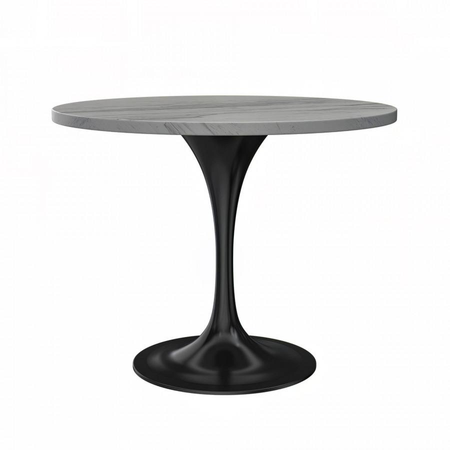 LeisureMod Verve Modern 36" Round Dining Table with Resin Top and Black Pedestal Base - White