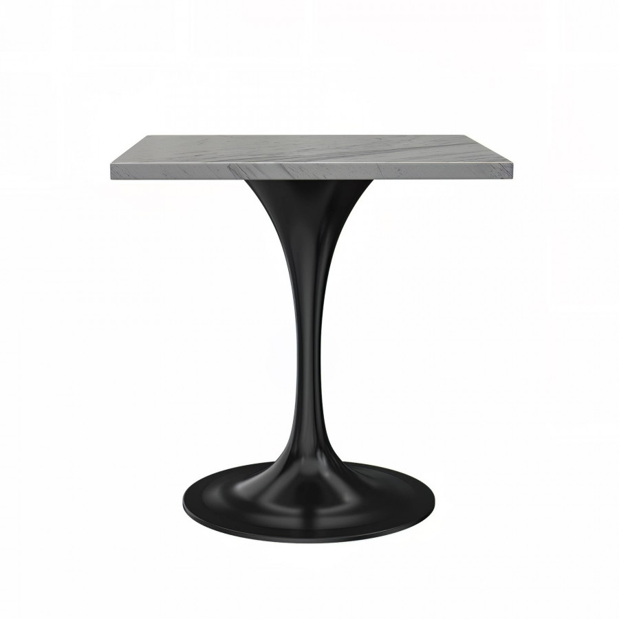 LeisureMod Verve Modern 27" Square Dining Table with Resin Top and Black Steel Base - White