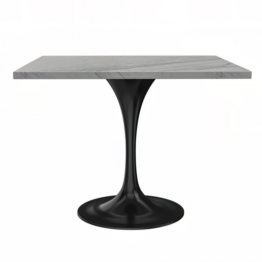 LeisureMod Verve Modern 36" Square Dining Table with Resin Top and Black Steel Base - White
