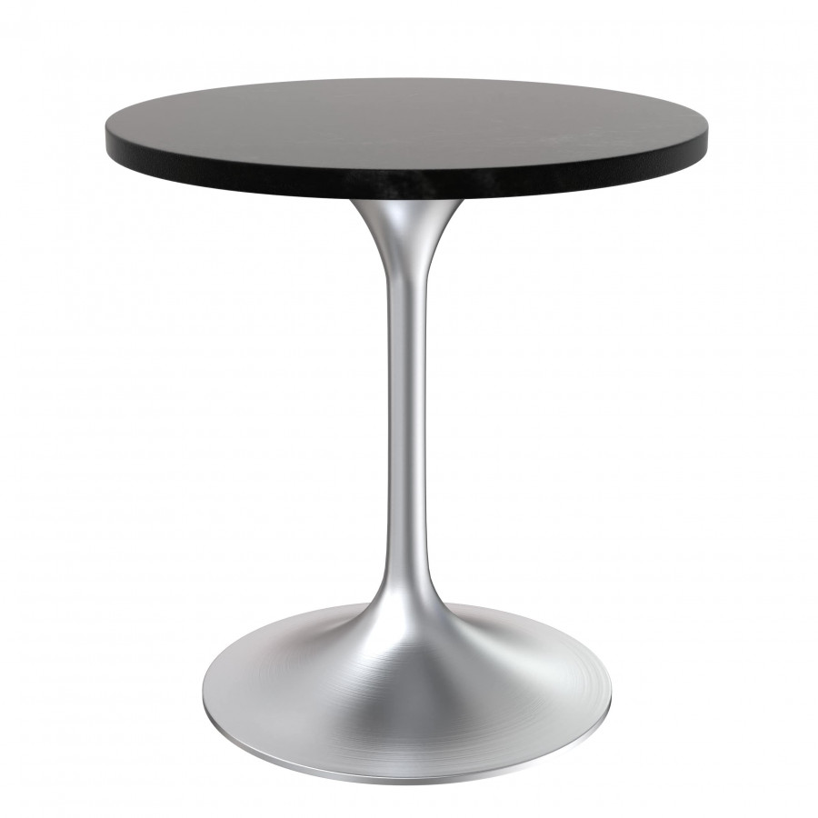 LeisureMod Verve Modern 27" Round Dining Table with MDF Top and Brushed Chrome Pedestal Base - Black