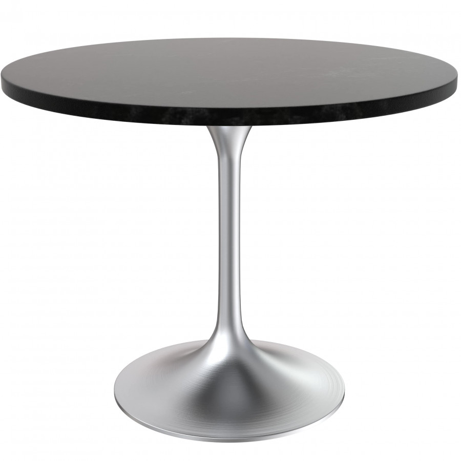 LeisureMod Verve Modern 36" Round Dining Table with MDF Top and Brushed Chrome Pedestal Base - Black