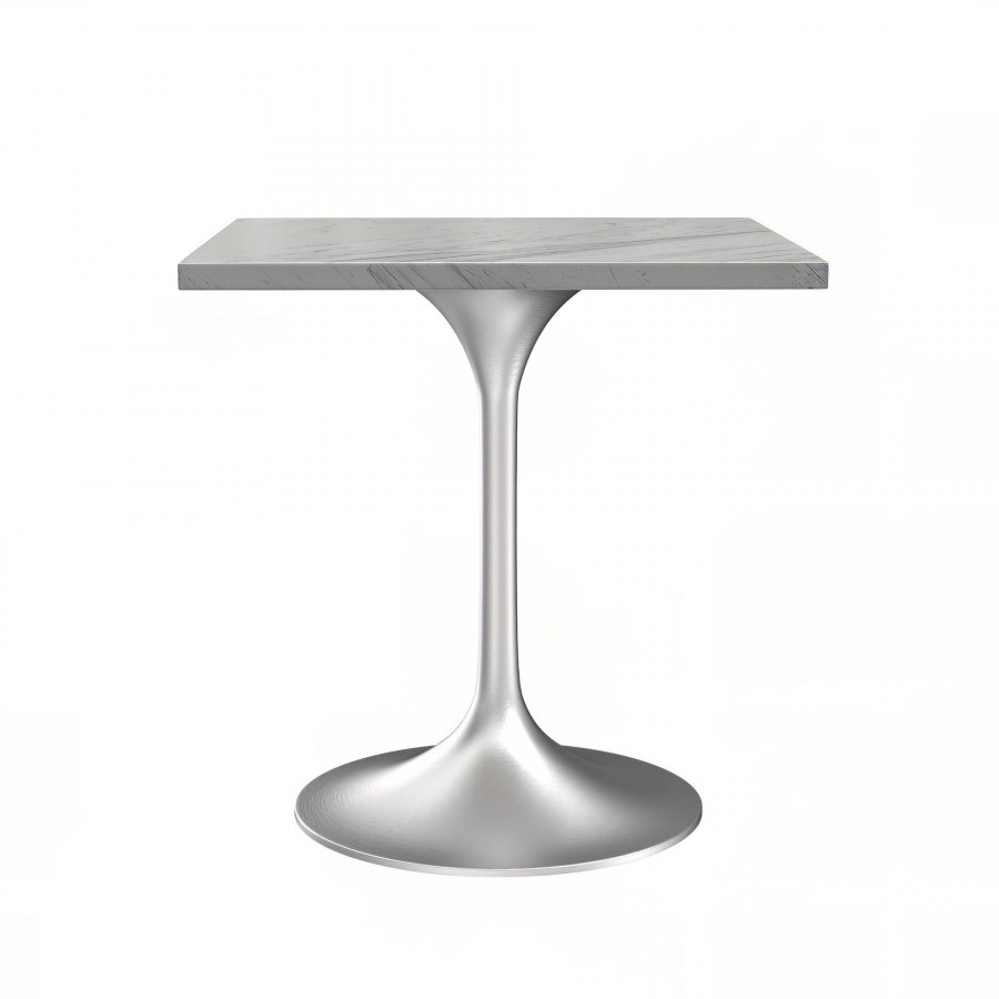 LeisureMod Verve Modern 27" Square Dining Table with Resin Top and Brushed Steel Base - White