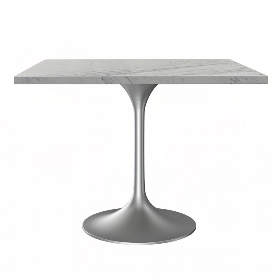 LeisureMod Verve Modern 36" Square Dining Table with Resin Top and Brushed Steel Base - White