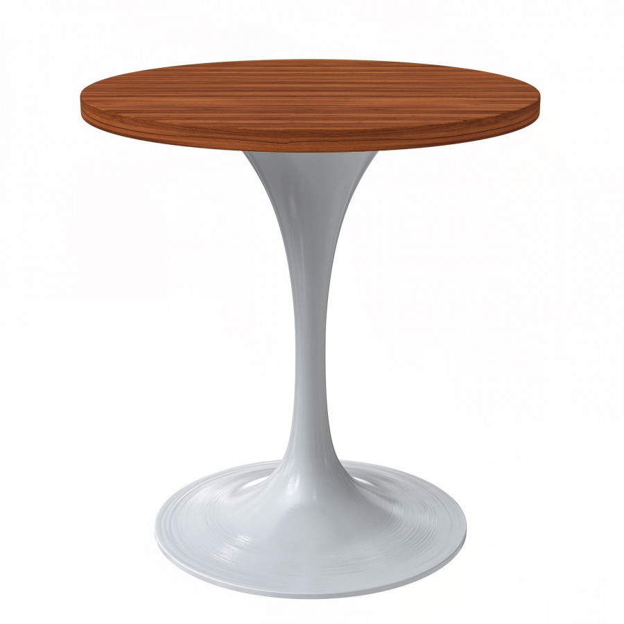 LeisureMod Verve Modern Round Dining Table with 27" MDF Tabletop and White Steel Pedestal Base - Cognac Brown
